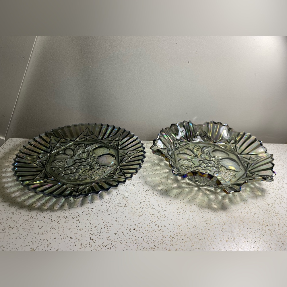 Set of two carnival glass serving dishes